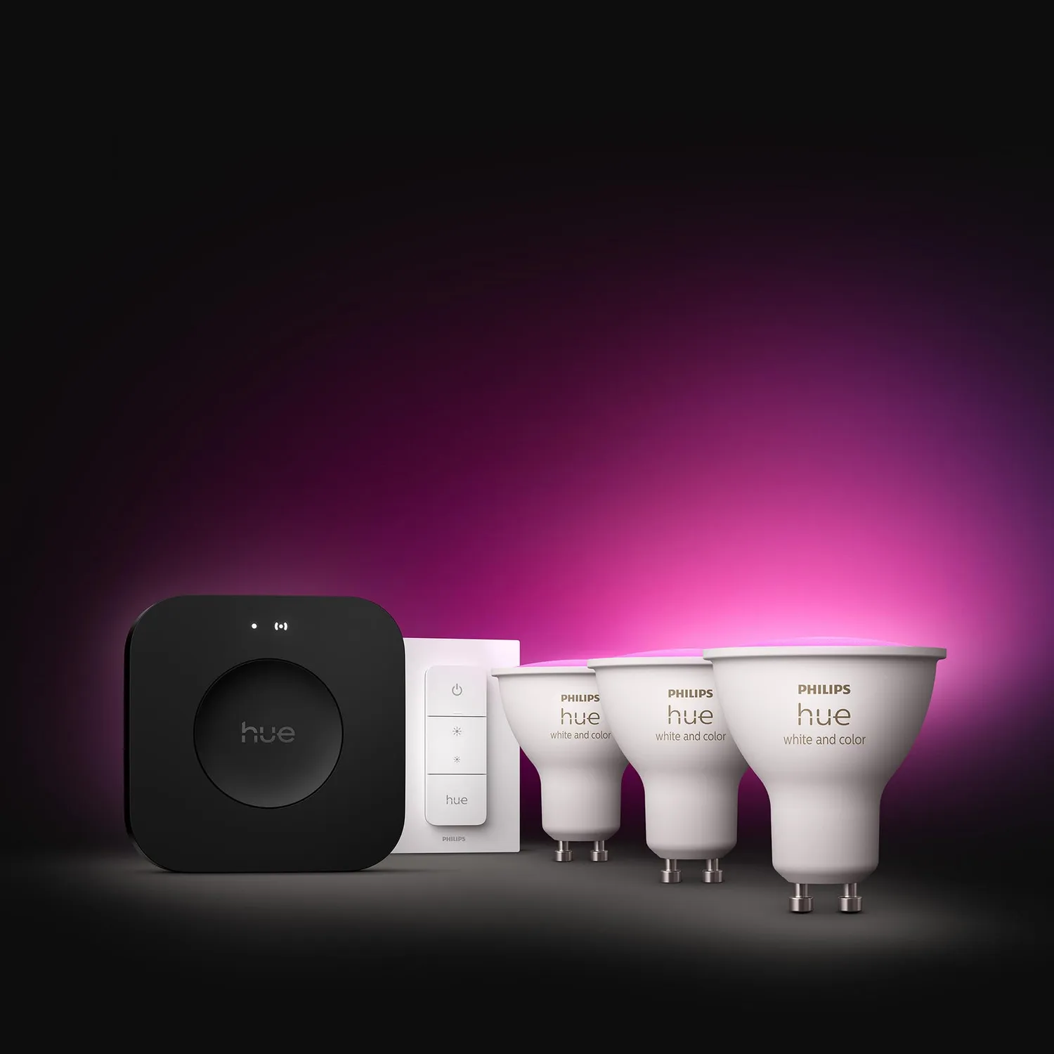 Philips Hue Kit de démarrage Bridge Pro éclairage GU10 blanc et couleur 3 pièces