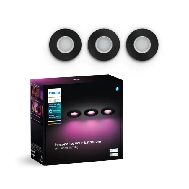 Philips Hue Xamento spots encastrés salle de bain noirs par 3