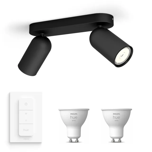 Philips Pongee spot en saillie noir 2 spots avec variateur Hue