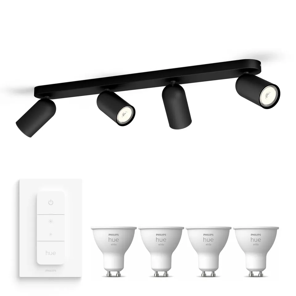 Philips Hue Pongee spot en saillie noir 4 spots GU10 blanc chaud