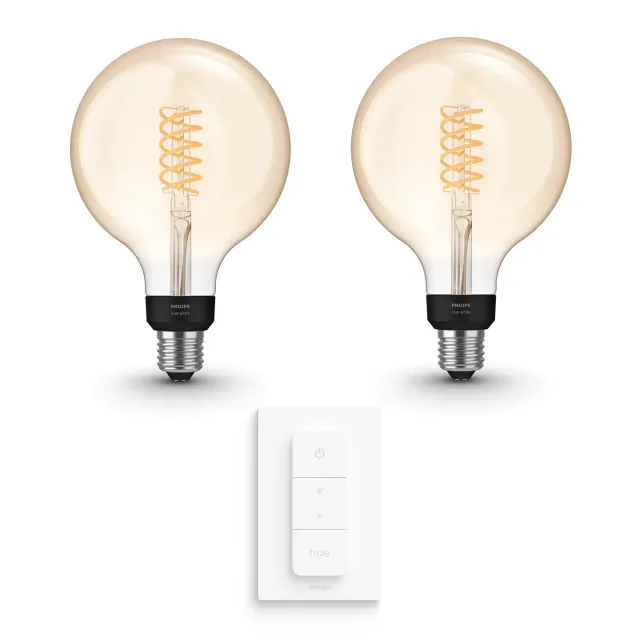Philips Hue White Filament ampoule G125 E27 x2 + variateur blanc chaud