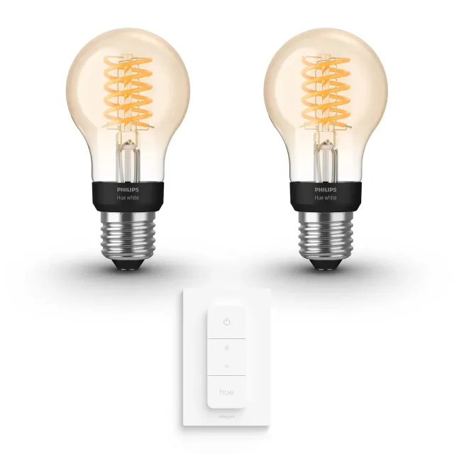 Philips Hue White Filament E27 2 ampoules blanc chaud + variateur