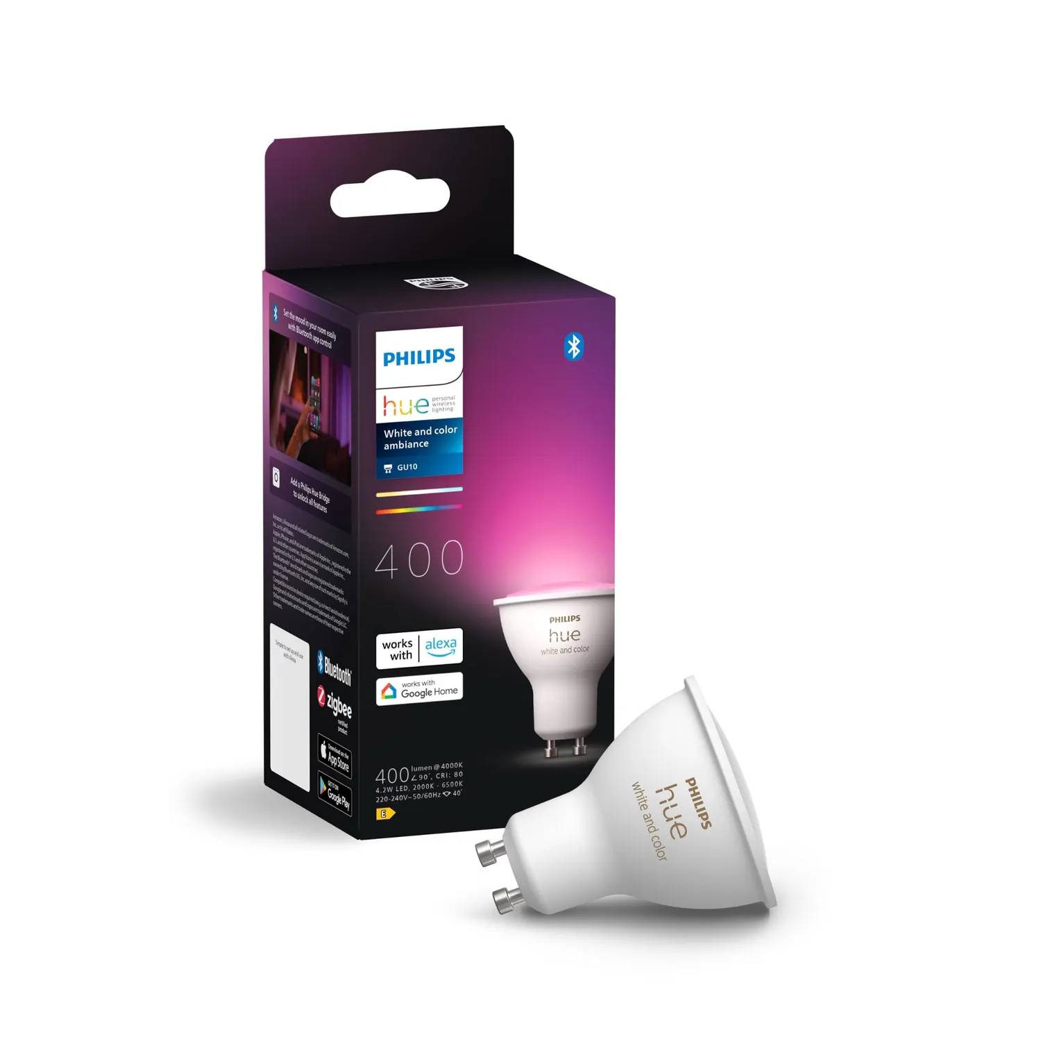 Philips Hue White and Color Ambiance spot GU10 lot 4 variateur