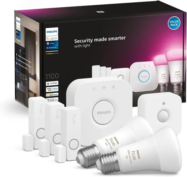 Philips Hue Secure kit de démarrage capteurs et ampoules E27 blanc et couleur