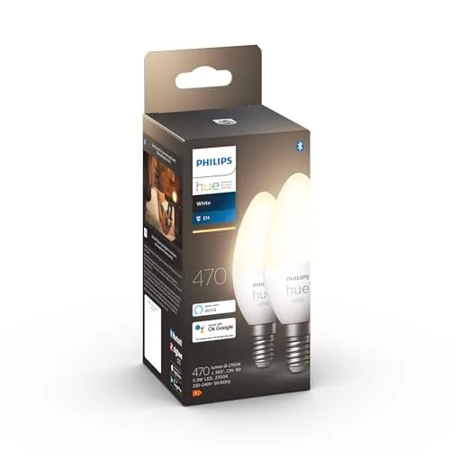 Philips Hue White ampoule flamme E14 lot de 2 blanc chaud